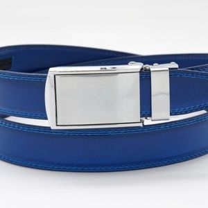 Men's Belts Track Buckle Genuine Leather Belt Blue